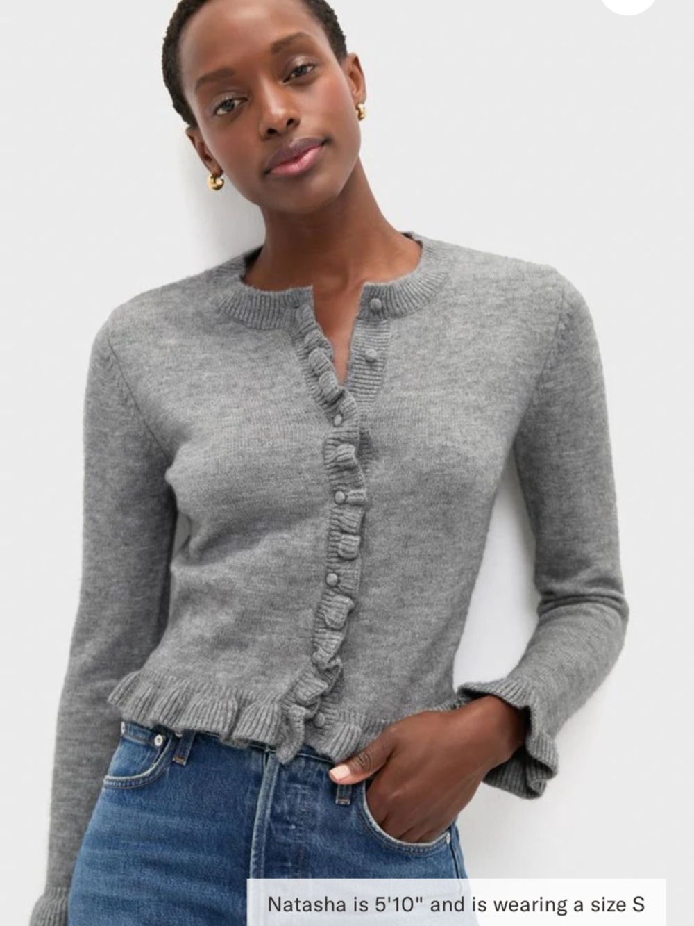 Tuckernuck Gray Ruffle-Front Crewneck Cardigan